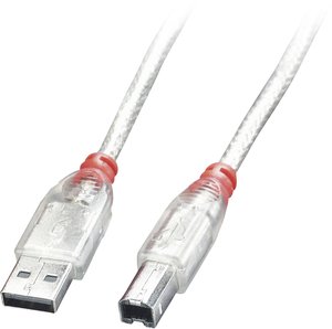 Kabel USB LINDY Lindy USB 2.0 Kabel Typ A/B, transparent, 0,5m, USB 2.0, Złącze męskie USB-A, Złącze męskie USB-B, 0.50 m