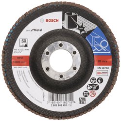 X571 Best for Metal, doskonała trwałość podczas obróbki zgrubnej spoin i szlifowania szorstkich powierzchni. Tarcza lamelkowa Bosch Accessories X571 2608605451 Średnica 115 mm 1 szt.