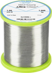 Cyna lutownicza bezołowiowa Felder Löttechnik ISO-Core ''Ultra-Clear'' Sn100Ni+ szpula Sn99,25Cu0,7Ni0,05  1.000 kg 1 mm