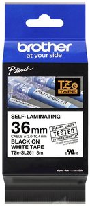 Taśma do nadruku, ekstra silny klej  Brother TZe TZESL261  Kolor taśmy: biały Kolor nadruku:czarny 36 mm 8 m