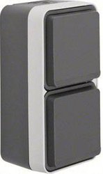 Gniazdo elektryczne podwójne, W.1 powierzchniowy Berker 47703525, IP55, 250 V/AC, szary, szary błyszczący