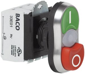 Przycisk podwójny BACO L61QK21H, 53,9 mm, 22,3 mm, IP66, I / O, max 600 V, 1 NO, 1 NC