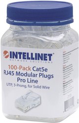 Zestaw Intellinet 100 szt. Cat5e wtyk modułowy RJ45 Pro Line UTP 100-punktowe gniazdo do 50 wtyczek w dzbanki 3 μ pozłacanych stykach Złącze męskie RJ45 Intellinet 790512, CAT 3, CAT 4, CAT 5, CAT 5e, piny:8P8C, 100 szt.