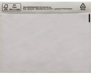 Torba na dokumenty DIN C5 240 x 185 mm (szer. X wys.) LDPE, z recyklingu, 250 szt./OPAK. Torba na dokumenty 1554044, 250 szt.