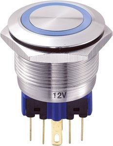 Przycisk zabezpieczony przed wandalizmem 22 mm 250 V/AC 5 A, z oświetleniem pierścieniowym Przycisk wandaloodporny chwilowy TRU COMPONENTS GQ22-11E/B/12V, 1 x wł/(wł), IP65, 1 szt.