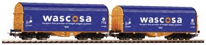 Wagon bagażowy Piko H0 58396 H0 zestaw 2 wagonów z plandeką przesuwną Wascosa firmy SBB