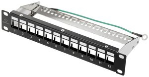 12-portowy panel krosowy Renkforce, bez wyposażenia, 1 U, 254 mm (10'') z poziomym wejściem kablowym Patch panel Renkforce RF-4996626, 12 Portów, 254 mm (10''), 1 U