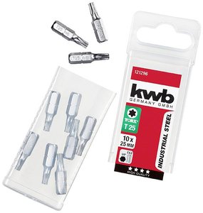 Zestaw bitów ze stali przemysłowej kwb TX 25 z bitami 10, 25 mm, sześciokąt zewnętrzny 1/4 &#39,&#39, Bit-TX T 25 kwb  121296 C 6.3 10 szt.