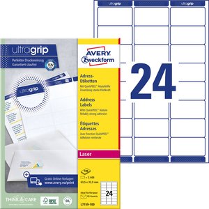 Avery-Zweckform L7159-100 Etykieta adresowa 63.5 x 33.9 mm Papier biały 2400 szt. Trwały Drukarka atramentowa, Drukarka Laserowa, Drukarka Laserowa, kolorowa, Kopiarka, Drukarka z funkcją kopiowania w kolorze, Drukarka etykiet