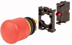 Przycisk ZATRZYMANIA/WYŁĄCZENIA AWARYJNEGO, d = 38 mm, kabel odblokowany, niepodświetlany, 1 zestyk rozwierny, kompletne urządzenie Wyłącznik awaryjny Eaton M22-PV-K01-BVP 110938, 1 NC, 1 szt.