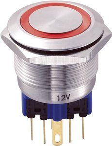 Przycisk zabezpieczony przed wandalizmem 22 mm 250 V/AC 5 A, z oświetleniem pierścieniowym Przycisk wandaloodporny chwilowy TRU COMPONENTS GQ22-11E/R/12V, 1 x wł/(wł), IP65, 1 szt.