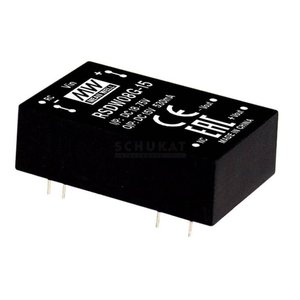 Moduły przetwornicy DC/DC serii RSDW08, RDDW08 DIP24/DIL24 Obudowa Pojedyncze i podwójne wyjście Napięcie wejściowe: 4:1 Moc: 8W  Moduł przetwornicy DC/DC Mean Well RDDW08F-15 RDDW08F-15, 8 W, 265 mA, 1 szt.