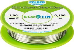 Cyna lutownicza Felder Löttechnik ISO-Core ''Ultra Clear'' SAC305 szpula Sn96,5Ag3Cu0,5  0.100 kg 1 mm