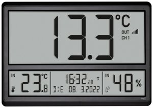 TFA Dostmann 60.4523.01 Sterowany radiowo Zegar ścienny 360 mm x 235 mm x 28 mm czarny duży wyświetlacz