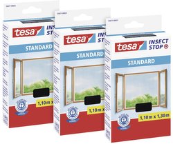 tesa Insect Stop STANDARD moskitiera do okien w paczce 3 szt. - moskitiera do przycięcia na wymiar - moskitiera bez nawiercania - 3 x moskitiera antracytowa - 110 cm x 130 cm Moskitiera tesa 55671-00500-03 3 szt.