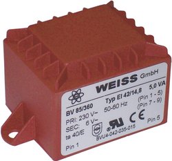 Transformator do płytki drukowanej Weiss Elektrotechnik 85/362 5,0VA 230V / 12V / 417mA