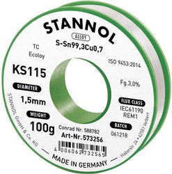 Cyna lutownicza bezołowiowa Stannol KS115 szpula Sn99,3Cu0,7 ROM1 100 g 1.5 mm