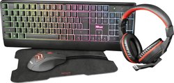 Klawiatura gamingowa, Zestaw myszy Trust Ziva 4-in-1-Gaming-Bundle Niemiecki, QWERTZ czarno-czerwony