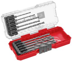 Einhell S-CASE 10 szt. Zestaw wierteł do kamienia, DIN 10083-2, stal narzędziowa, chwyt E 6.3, płytka z węglików spiekanych, walcowana, ze skrzynką do przechowywania Zestaw wierteł krętych do kamienia Einhell  108743 3 mm, 4 mm, 5 mm, 6 mm, 7 mm, 8 mm, 9