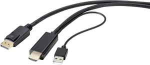 Kabel konwerter Renkforce HDMI / DisplayPort [1x złącze męskie HDMI - 1x złącze męskie DisplayPort] 1,00 m, 4K, czarny, pozłacane styki Przejściówka DisplayPort, HDMI Renkforce RF-4600634, DisplayPort 1.2, 1.00 m