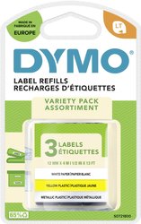 Taśma do nadruku DYMO S0721800, 12 mm x 4 m, Kolor taśmy: hyper yellow, srebrny, biały / Kolor nadruku: czarny