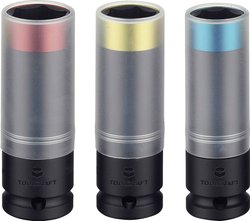 Zestaw 3 szt. Zestaw kluczy nasadowych, udarowych 1/2'' z osłona z tworzywa sztucznego 17/19/21 mm Zestaw nasadek udarowych TOOLCRAFT  TO-5041014 zewnętrzny sześciokąt     3 szt. 1/2'' (12.5 mm)