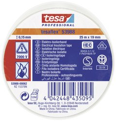 tesaflex® 53988 — taśma izolacyjna z PVC do izolowania i oznaczania kabli, 25 m x 19 mm, biała Taśma izolacyjna tesa 53988-00062-00 tesaflex IEC (D x S) 25 m x 19 mm 25 m 1 szt.