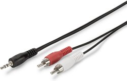 Kabel audio ednet, stereo 3,5 mm - 2x RCA, wtyk/wtyk, 2,5 m długości, CCS, 2x0.10/10, czarny Kabel Jack / Cinch Digitus AK-510300-025-S pojedynczy ekran, okrągły 2.50 m