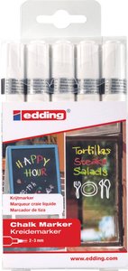 edding 4095 marker kredowy - jasne kolory na tablicach i szkle - zestaw 5 sztuk - biały Marker kredowy Edding 4095 4-4095-5049