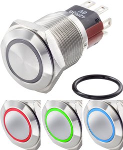 Przełącznik wciskany, wandaloodporny TRU COMPONENTS TC-GQ16-KF-11ZE/J/41RGB/12V/S TC-7494868, 16 mm, 48 V/DC, 2 A, 1 szt.