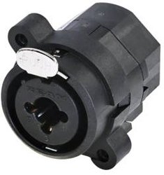 3-biegunowe gniazdo panelowe XLR połączone z gniazdem jack 6,35 mm, stereo, ze stykiem przełączającym, montaż pionowy na PCB Złącze męskie XLR Rean AV RCJ9FI-V RCJ9FI-V, gniazdo, 1 szt.