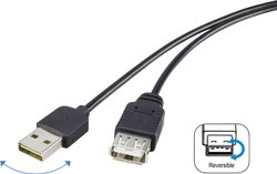 Kabel przedłużający renkforce USB 2.0 A/A, o długości 1,8 m, z obustronną wtyczką - nigdy więcej problemów z podłączeniem Kabel USB Renkforce, USB 2.0, Złącze męskie USB-A, Złącze żeńskie USB-A, 1.80 m