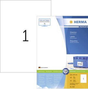 Herma 4428 Etykieta uniwersalna 210 x 297 mm Papier biały 100 szt. Trwały Drukarka atramentowa, Drukarka Laserowa, Drukarka Laserowa, kolorowa, Kopiarka, Drukarka z funkcją kopiowania w kolorze, Drukarka etykiet