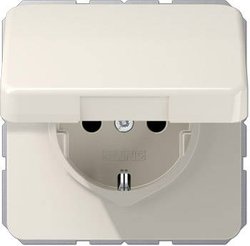 Jung CD1520BFKL Ochronne gniazdo stykowe 16A 250V pokrywa na zawiasach nietłukąca kremowa biel Gniazdo sieciowe z klapką Jung CD1520BFKL kremowo-biały