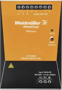 Zasilacz na szynę DIN Weidmüller PRO MAX 480W 24V 20A 1478140000  24 V/DC 20 A 480 W