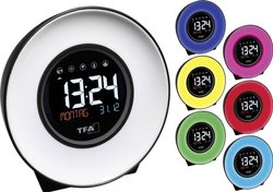 Budzik TFA Dostmann Mood Light 60.2023.02, biały, niebieski, żółty, zielony, różowy, czerwony, jasnoniebieski