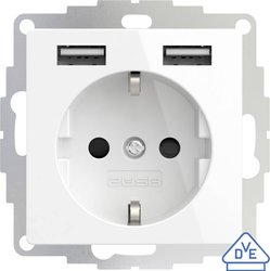 2USB 2U-449276  Gniazdo podtynkowe  VDE, z USB, Zabezpieczenie przed dziećmi IP20 czysty biały, efekt połysku