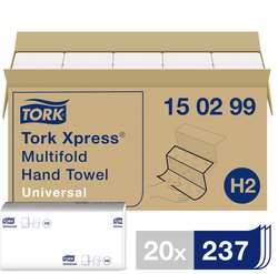 Ręczniki papierowe Tork Xpress® Multifold H2 Uniwersalne, chłonne, 2-warstwowe, 20 x 237 ręczników Ręczniki papierowe TORK Xpress Multifold Universal, biały, N/A, 4740 szt.