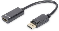 Kabel-przejściówka DisplayPort Digitus, DP - HDMI typu A, wtyk/gniazdo, 0,15 m długości, z blokadą, DP 1.1a kompatybilny, czarny Przejściówka, adapter DisplayPort, HDMI Digitus DB-340400-001-S, [1x złącze męskie DisplayPort - 1x złącze żeńskie HDMI]