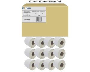 Kompatybilny z papierem termicznym Zebra 800284-605 (12x 475 / 102x152mm) niepowlekanym, perforowanym - marka: G&amp,G Etykiety do drukarek etykiet G&G RL-P-P1011-102*152*475-BK/WT, 102 x 152 mm, Etykieta uniwersalna, biały