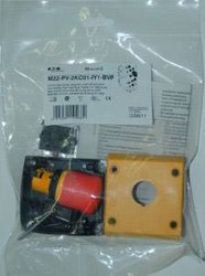 Przycisk ZATRZYMANIA/WYŁĄCZENIA AWARYJNEGO, d = 38 mm, kabel odblokowany, niepodświetlany, 2 styki NC, natynkowy Wyłącznik awaryjny Eaton M22-PV-2KC01-IY1-BVP 110939, 2 NC, 1 szt.