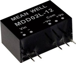 Przetwornice MEANWELL DC/DC Seria MDD02 SIP/SIL7 Obudowa Podwójne wyjście Stosunek napięcia wejściowego: 1:1 Moc: 2W nieregulowane Medyczne Moduł przetwornicy DC/DC Mean Well MDD02M-15 MDD02M-15, 2 W, 67 mA, 1 szt.