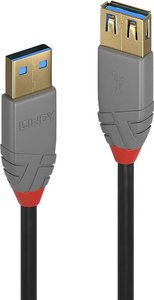 Kabel USB LINDY LINDY 0,5m USB 3.0 A m/f Kabel Anthra, USB 3.2 Gen1 (USB 3.0), Złącze męskie USB-A, Złącze żeńskie USB-A, 0.50 m