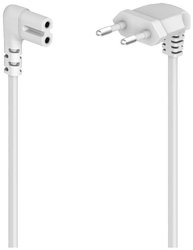 Kabel zasilający obustronnie kątowy, wtyczka Euro, podwójny rowek/C7, 5 m, kolor biały kabel sieciowy zasilający Hama 00221102  biały 5 m