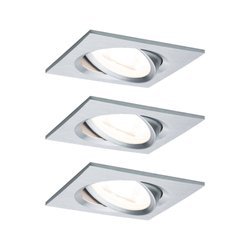 Oprawa wpuszczana LED Nova Coin zestaw podstawowy obrotowy kwadrat 84x84mm 50° Coin 3x6W 3x460lm 230V 2700K aluminium obracany Lampa do zabudowy Paulmann Nova 93456 Zestaw 3-elementowy 18 W 470 lm