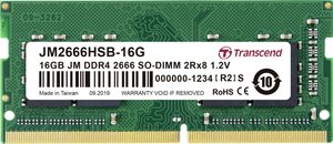 Transcend JetRAM Pamięć robocza do laptopów - moduł  DDR4 16 GB 1 x 16 GB Non-ECC 2666 MHz 260 pin SO-DIMM CL19 JM2666HSB-16G