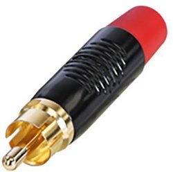 Złącze kablowe Cinch (RCA) z pozłacaną, chromowaną na czarno obudową, czerwona ochrona przed zgięciem Złącze męskie RCA/Cinch Rean AV RF2C-B-2 RF2C-B-2, złącze męskie, 1 szt.