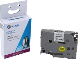 Taśma do nadruku  G&G 14952 zamiennik Zamiennik Brother TZe-231  Kolor taśmy: biały Kolor nadruku: czarny 12 mm 8 m