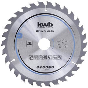 Piła tarczowa do płyt wiórowych kwb 588257, drewno / drewno liściaste, 216 x 30 mm, czyste cięcia, średnia liczba, 30 zębów Z-30, średnia brzeszczot CleanCut, 216 x 30 Tarcza tnąca z węglików spiekanych kwb  216 x 30 mm 1 szt.
