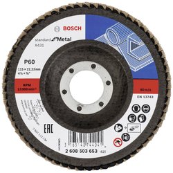 Dobre wykończenie powierzchni - X431 Standard for Metal jest kompatybilny ze szlifierkami kątowymi. Tarcza lamelkowa Bosch Accessories X431 2608603653 Średnica 115 mm 1 szt.